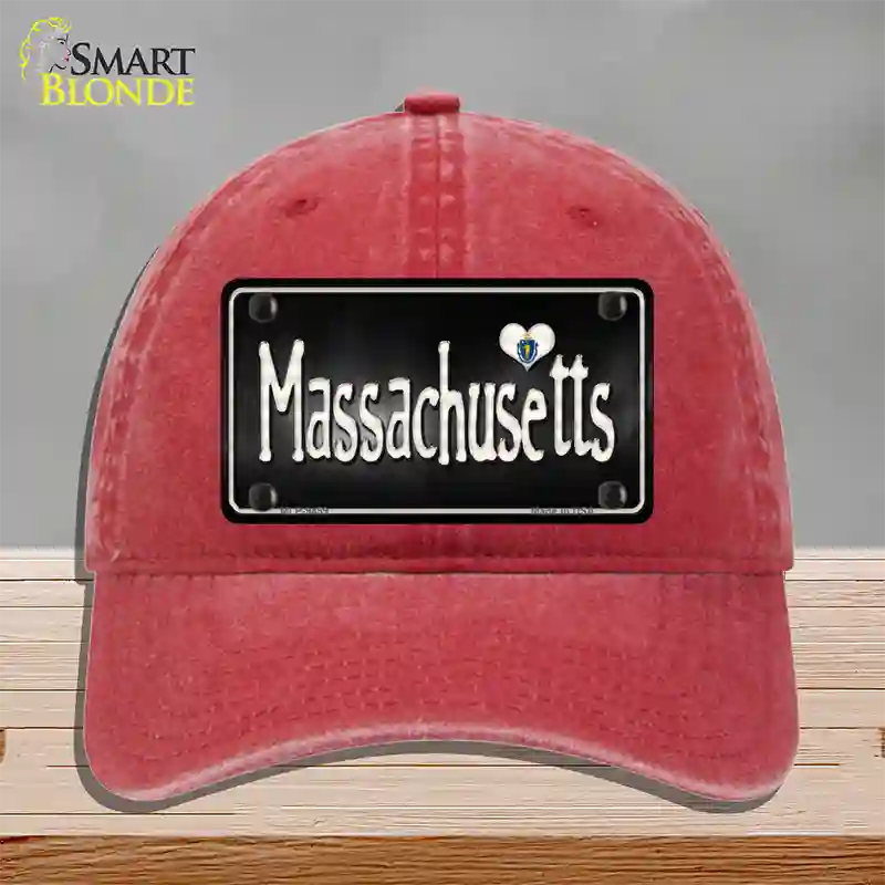 Massachusetts Flag Script Novelty License Plate Hat Unconstructed Cotton / Red