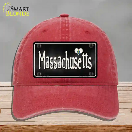 Massachusetts Flag Script Novelty License Plate Hat Unconstructed Cotton / Red