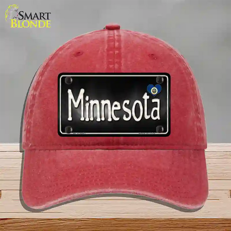 Minnesota Flag Script Novelty License Plate Hat Unconstructed Cotton / Red