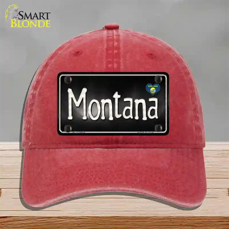 Montana Flag Script Novelty License Plate Hat Unconstructed Cotton / Red