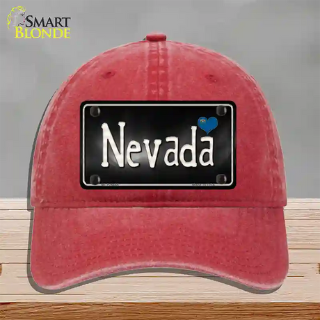 Nevada Flag Script Novelty License Plate Hat Unconstructed Cotton / Red