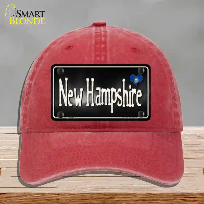 New Hampshire Flag Script Novelty License Plate Hat Unconstructed Cotton / Red