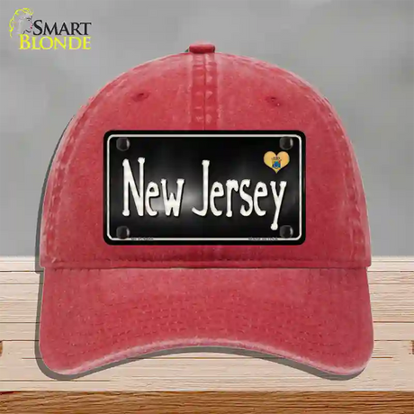 New Jersey Flag Script Novelty License Plate Hat Unconstructed Cotton / Red