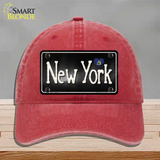 New York Flag Script Novelty License Plate Hat Unconstructed Cotton / Red