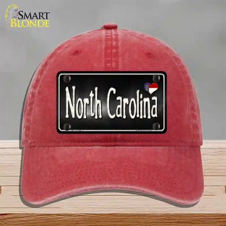 North Carolina Flag Script Novelty License Plate Hat Unconstructed Cotton / Red