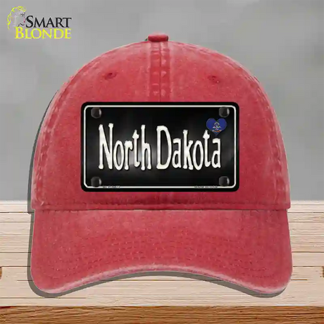 North Dakota Flag Script Novelty License Plate Hat Unconstructed Cotton / Red