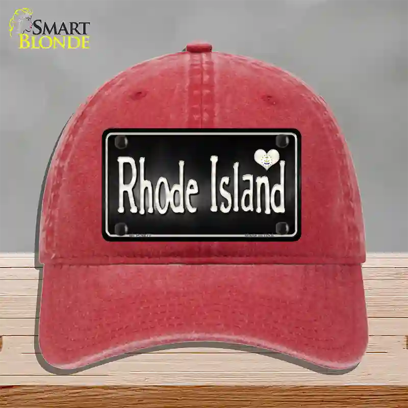 Rhode Island Flag Script Novelty License Plate Hat Unconstructed Cotton / Red