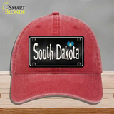 South Dakota Flag Script Novelty License Plate Hat Unconstructed Cotton / Red