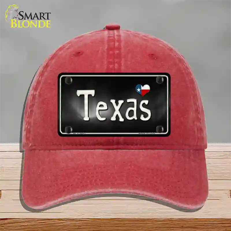 Texas Flag Script Novelty License Plate Hat Unconstructed Cotton / Red