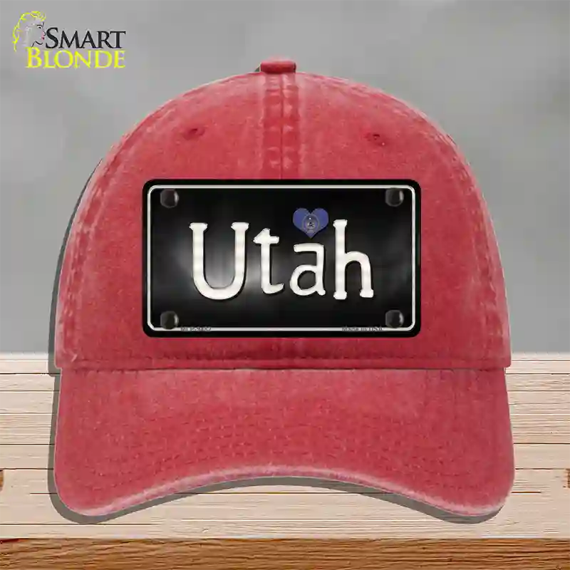 Utah Flag Script Novelty License Plate Hat Unconstructed Cotton / Red