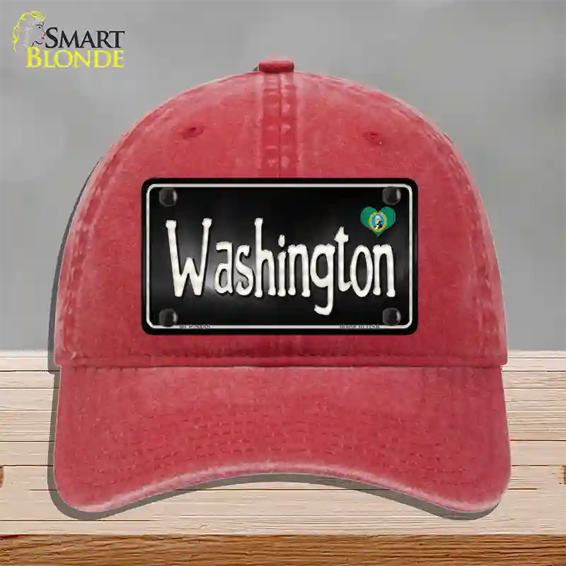 Washington Flag Script Novelty License Plate Hat Unconstructed Cotton / Red