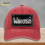 Wisconsin Flag Script Novelty License Plate Hat Unconstructed Cotton / Red