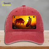 Bullfight With Sun Novelty License Plate Hat Unconstructed Cotton / Red