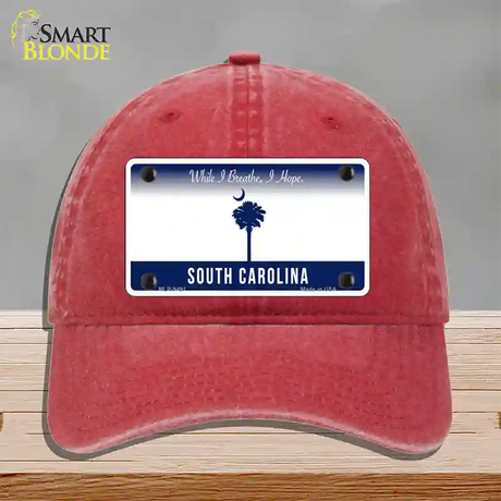 South Carolina I Breathe Blank Novelty License Plate Hat Unconstructed Cotton / Red