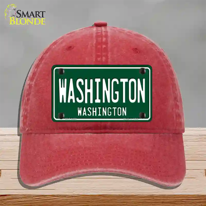 Washington Vintage Green Novelty License Plate Hat Unconstructed Cotton / Red