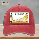 Nebraska Blank Novelty License Plate Hat Unconstructed Cotton / Red