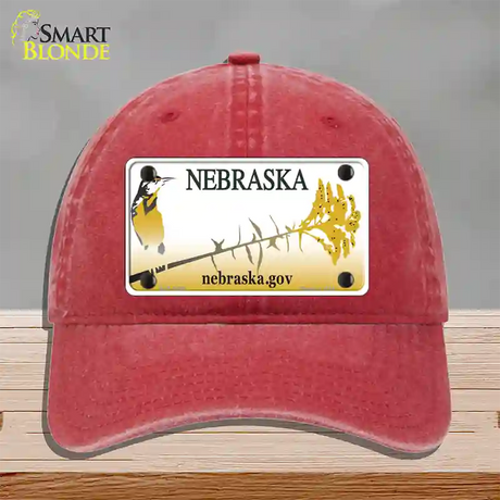 Nebraska Blank Novelty License Plate Hat Unconstructed Cotton / Red