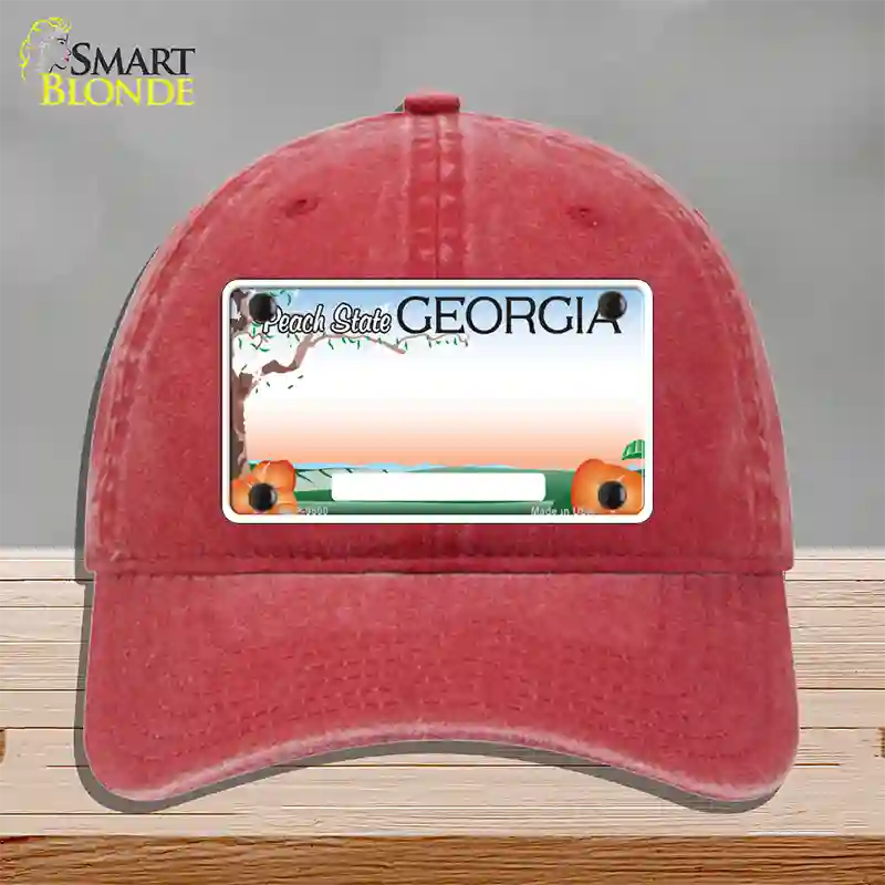 Georgia Peach Blank Novelty License Plate Hat Unconstructed Cotton / Red