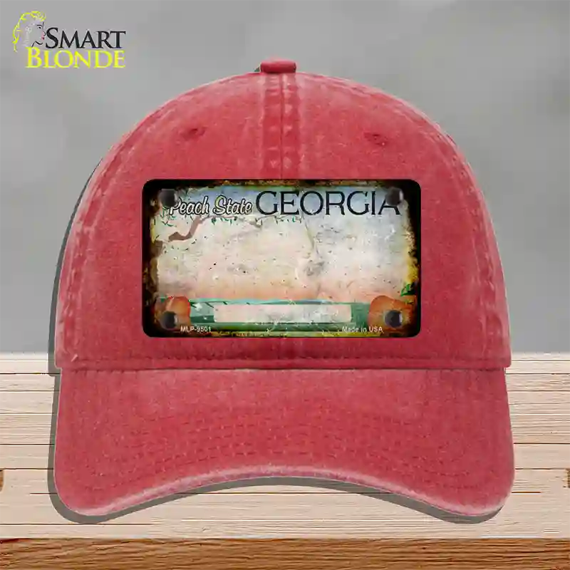 Georgia Peach Rusty Blank Novelty License Plate Hat Unconstructed Cotton / Red