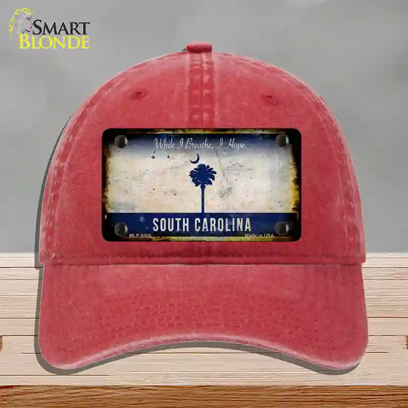 South Carolina I Breathe Rusty Blank Novelty License Plate Hat Unconstructed Cotton / Red