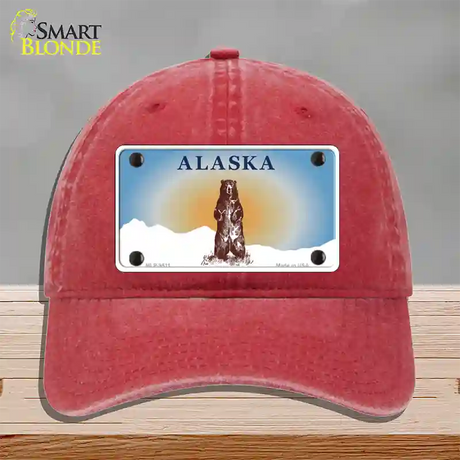 Alaska State Blank Novelty License Plate Hat Unconstructed Cotton / Red / Alaska Bear (9511):https | Clean | Yes