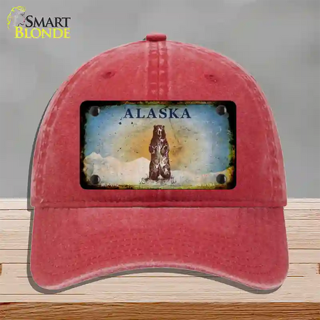 Alaska State Blank Novelty License Plate Hat Unconstructed Cotton / Red / Alaska Bear (9511):https | Rusty | Yes