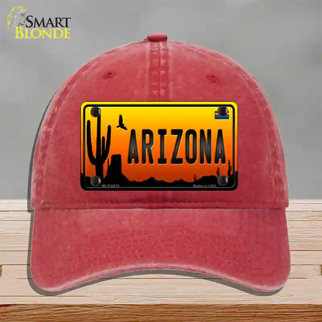 Arizona Scenic Novelty License Plate Hat Unconstructed Cotton / Red