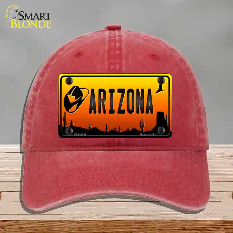 Cowboy Hat Arizona Scenic Novelty License Plate Hat Unconstructed Cotton / Red