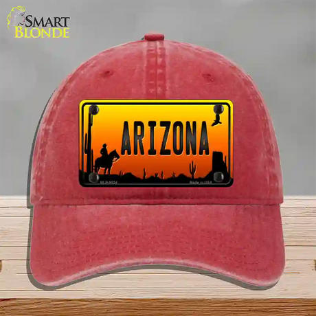 Cowboy Arizona Scenic Novelty License Plate Hat Unconstructed Cotton / Red