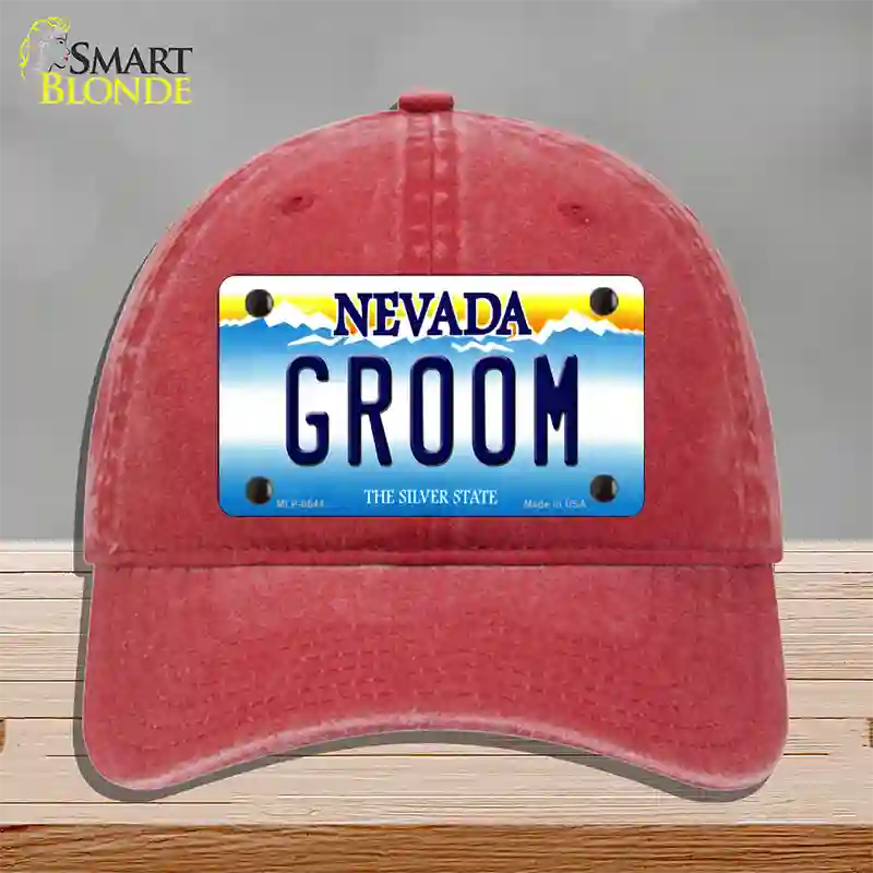 Groom Nevada Novelty License Plate Hat Unconstructed Cotton / Red