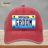 Groom Nevada Novelty License Plate Hat Unconstructed Cotton / Red