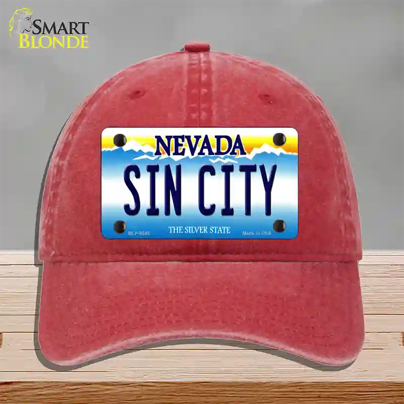 Sin City Nevada Novelty License Plate Hat Unconstructed Cotton / Red