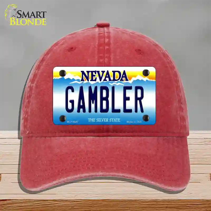 Gambler Nevada Novelty License Plate Hat Unconstructed Cotton / Red