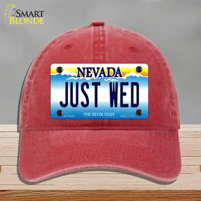 Just Wed Nevada Novelty License Plate Hat Unconstructed Cotton / Red