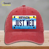 Just Wed Nevada Novelty License Plate Hat Unconstructed Cotton / Red