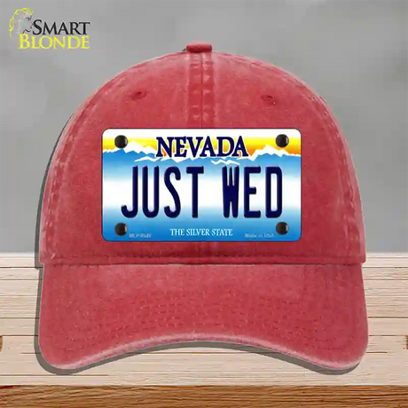 Just Wed Nevada Novelty License Plate Hat Unconstructed Cotton / Red