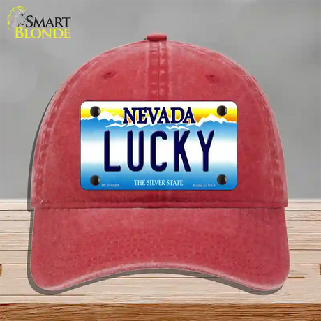 Lucky Nevada Novelty License Plate Hat Unconstructed Cotton / Red