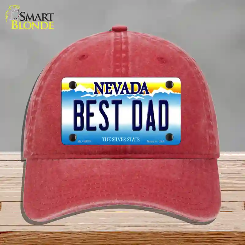 Best Dad Nevada Novelty License Plate Hat Unconstructed Cotton / Red