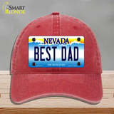 Best Dad Nevada Novelty License Plate Hat Unconstructed Cotton / Red