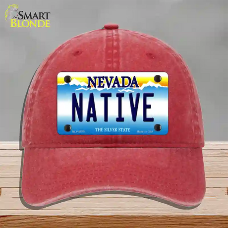 Native Nevada Novelty License Plate Hat Unconstructed Cotton / Red