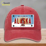 Alaska State Novelty License Plate Hat Unconstructed Cotton / Red