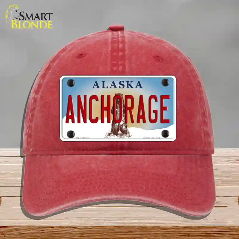 Anchorage Alaska State Novelty License Plate Hat Unconstructed Cotton / Red