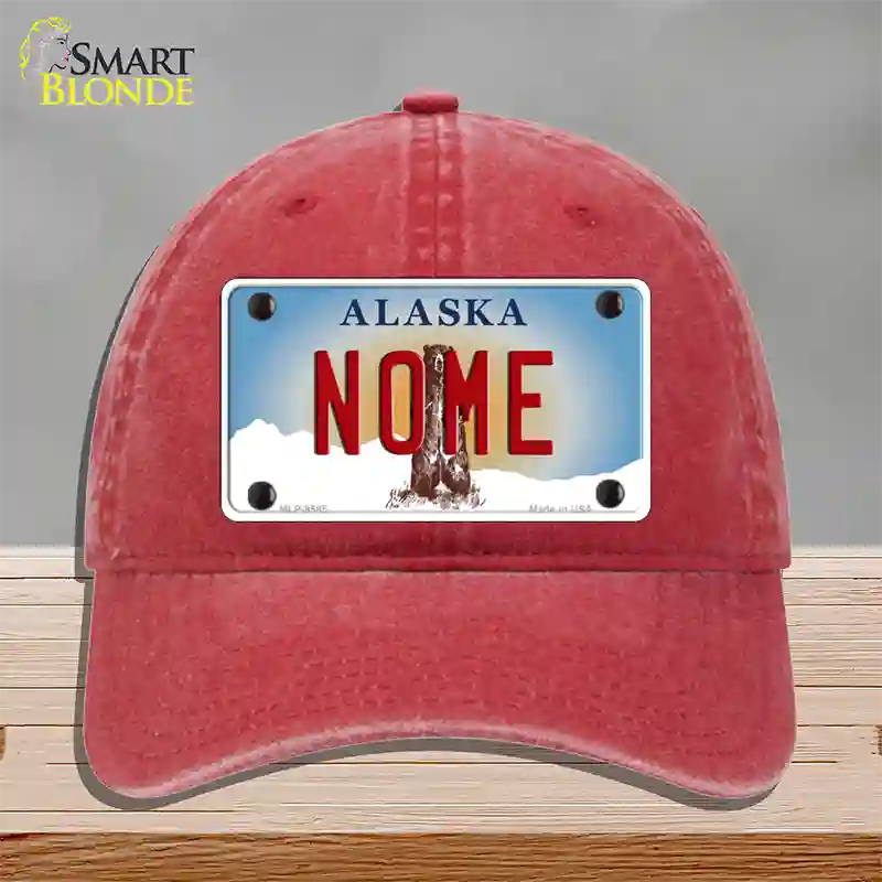 Nome Alaska State Novelty License Plate Hat Unconstructed Cotton / Red