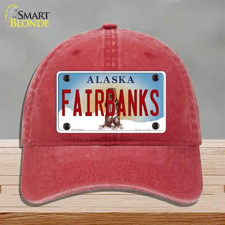 Fairbanks Alaska State Novelty License Plate Hat Unconstructed Cotton / Red