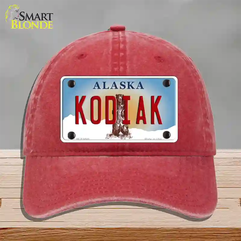 Kodiak Alaska State Novelty License Plate Hat Unconstructed Cotton / Red