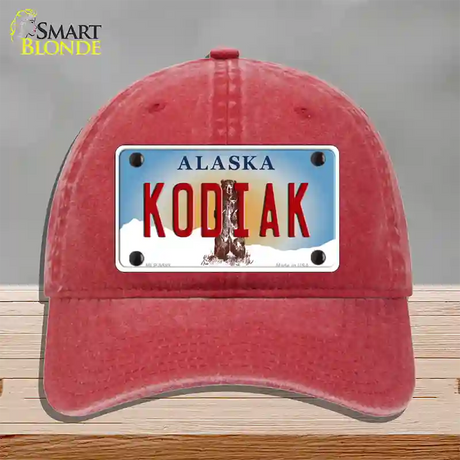 Kodiak Alaska State Novelty License Plate Hat Unconstructed Cotton / Red