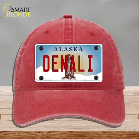 Denali Alaska State Novelty License Plate Hat Unconstructed Cotton / Red