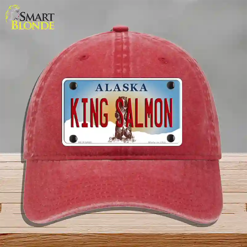 King Salmon Alaska State Novelty License Plate Hat Unconstructed Cotton / Red