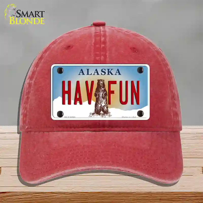 Hav Fun Alaska State Novelty License Plate Hat Unconstructed Cotton / Red