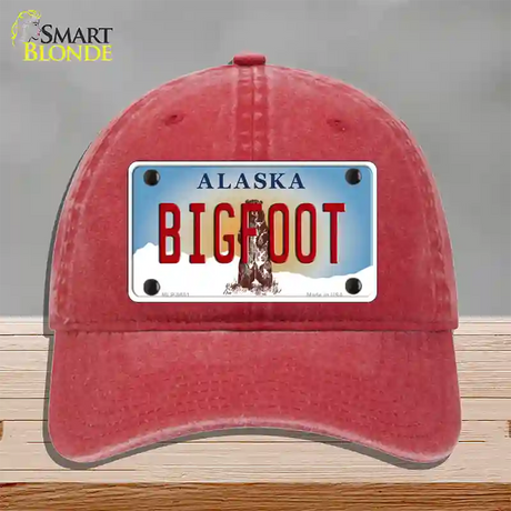 Bigfoot Alaska State Novelty License Plate Hat Unconstructed Cotton / Red